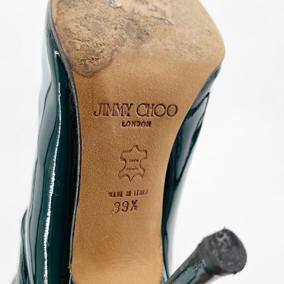 Retro Jimmy Choo Bottle Green Patent Leather Knee High Pointed Toe Boot IT 39.5 - Picture 11 of 11